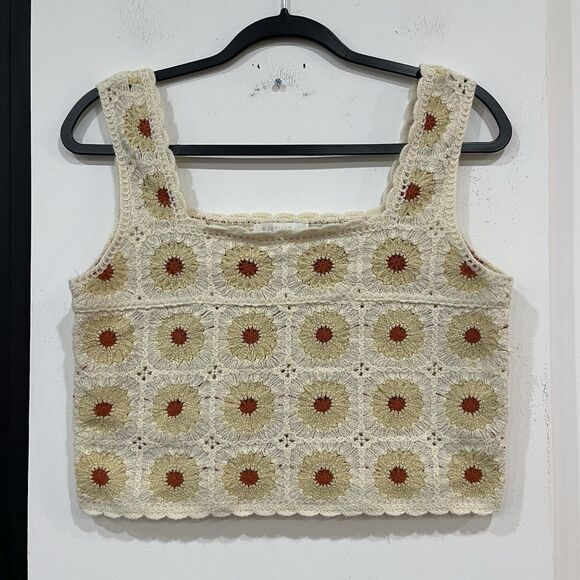 Rebellion Tops - Rebellion Crochet Floral Granny Square Crop Tank Top Size Small Boho Festival